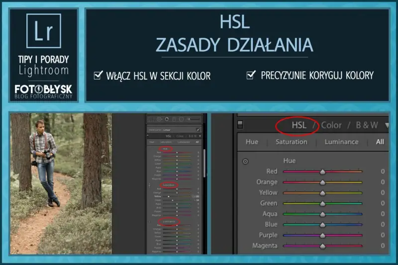 Porady Lightroom: jak precyzyjnie korygować kolory za pomocą HSL. Skróty klawiszowe ułatwiają pracę.